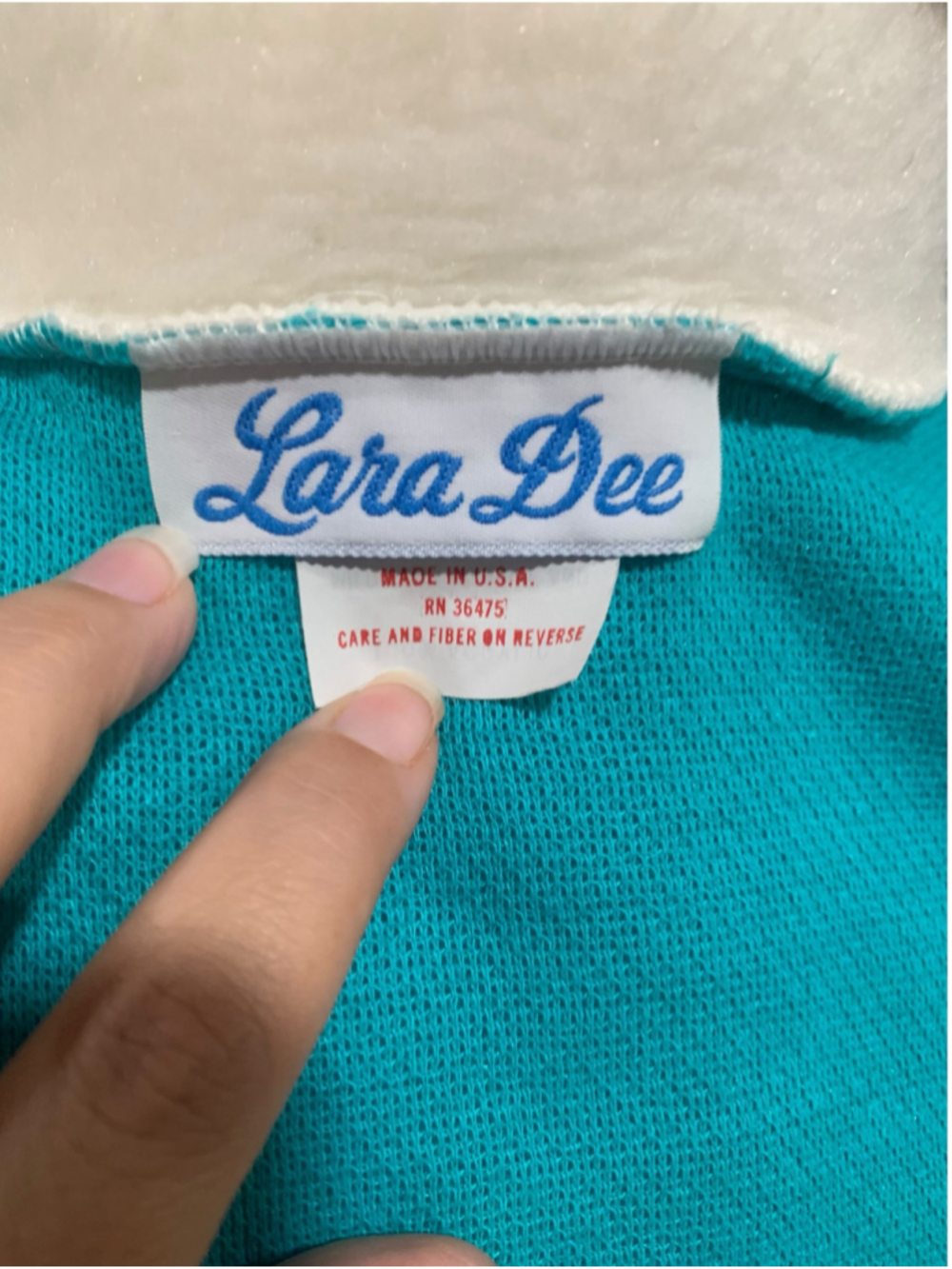 Vtg Women's Lara Dee house Robe Teal White Cozy Plush Bathrobe size L - Picture 6 of 8